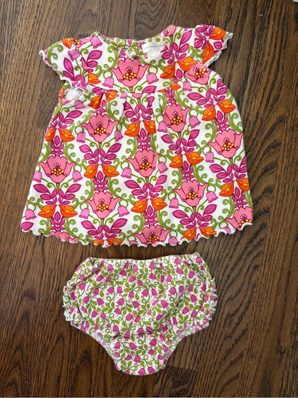 Vera Bradley Pink, Orange & Green Floral Baby Dress with Matching Bloomers